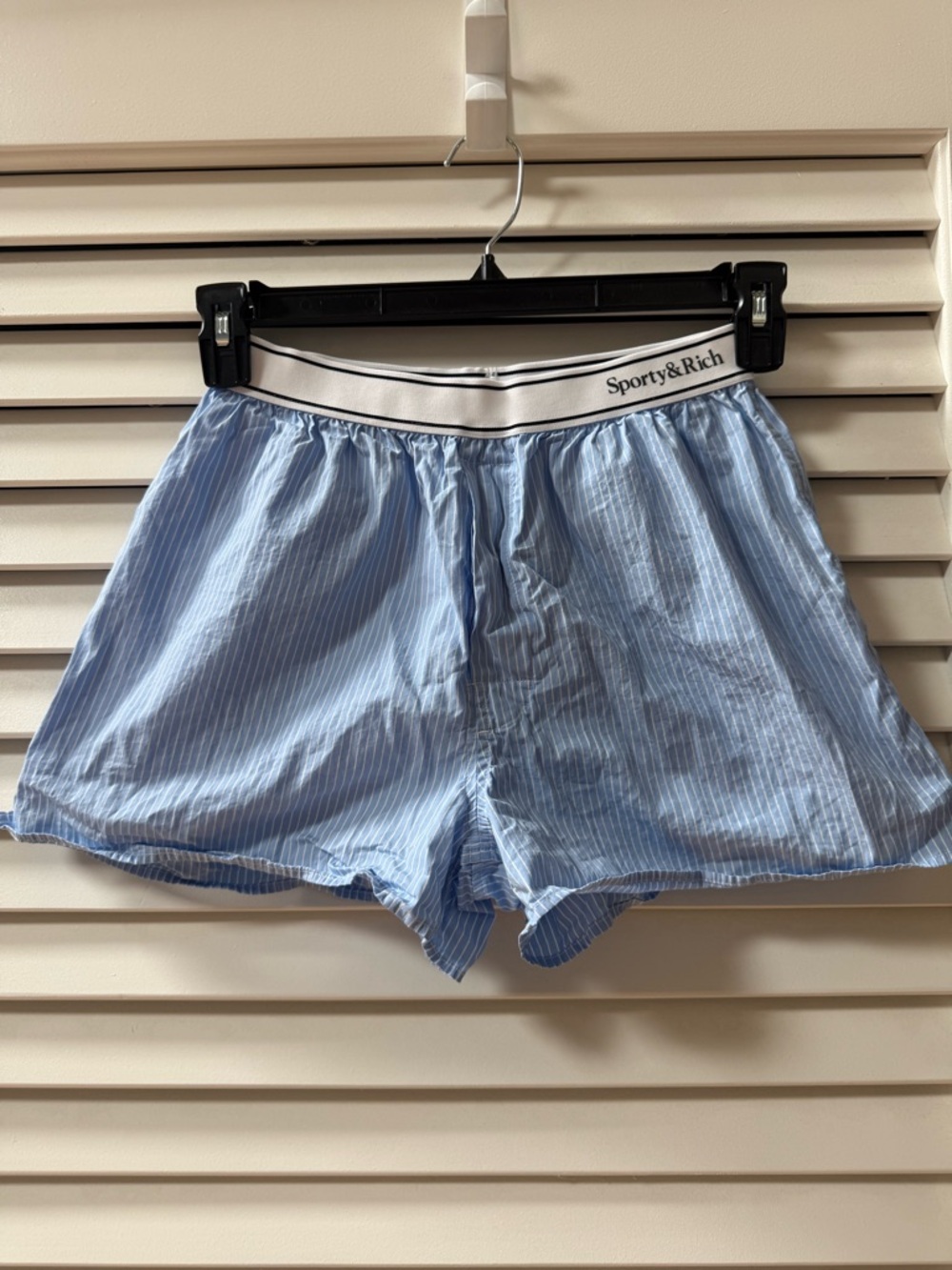 Sporty & Rich Light Blue Pinstripe Boxer style Shorts
